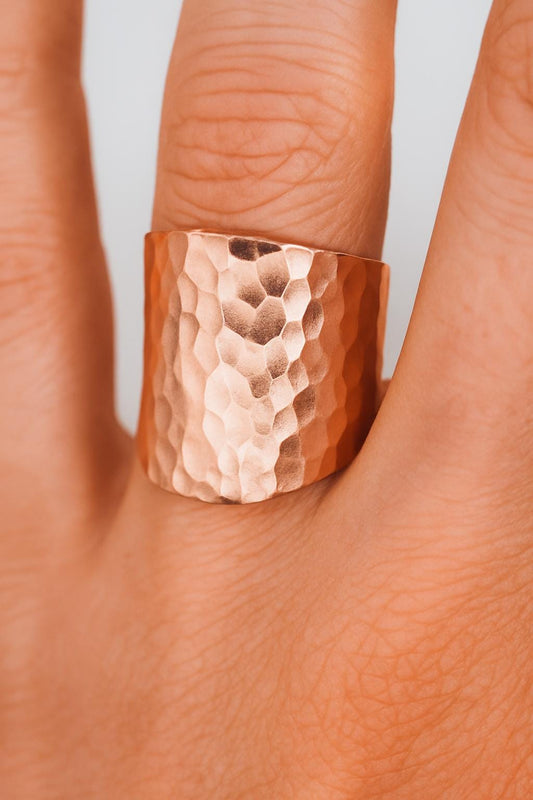 Hammered Ring | Wide Band Textured | Chunky Statement Ring | Modern for Women