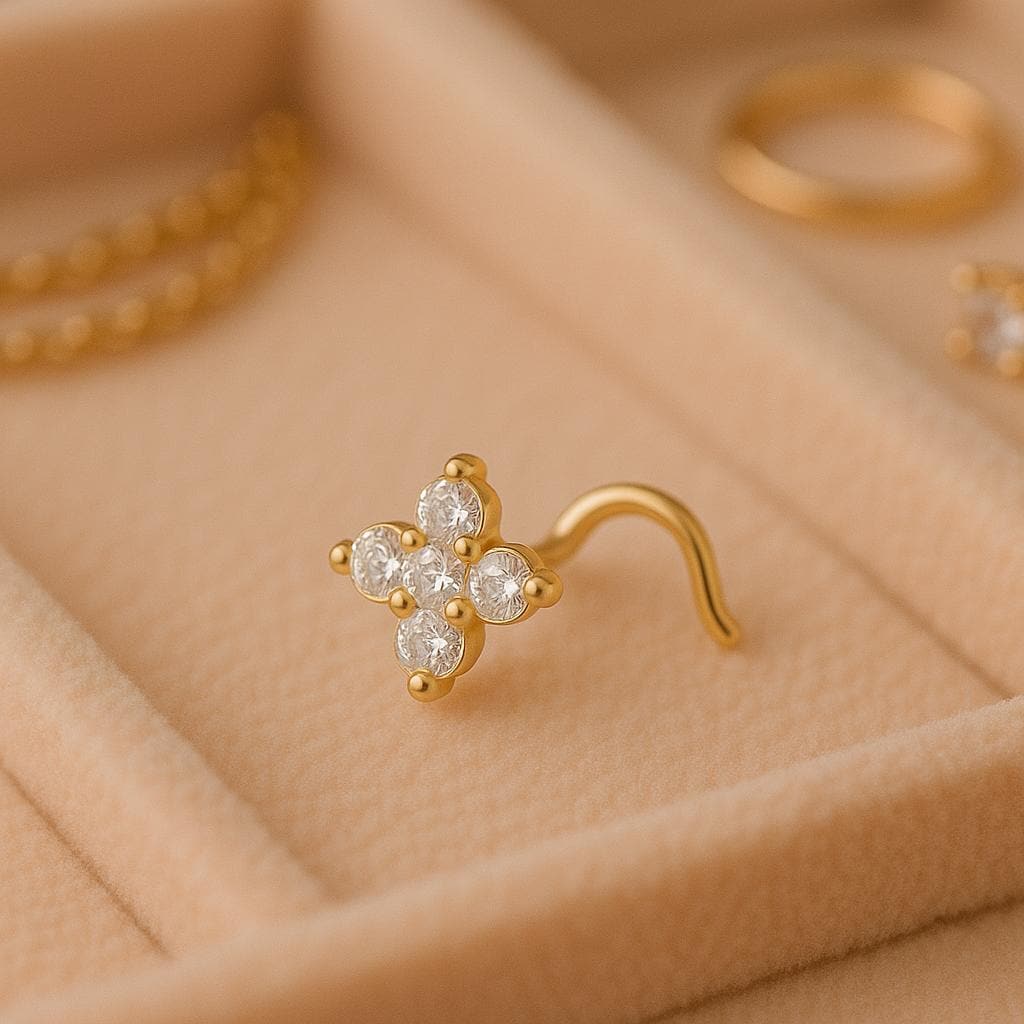 925 Silver Nose Pin ⢠Floral CZ Nose Stud ⢠Sterling Flower ⢠Dainty Jewelry