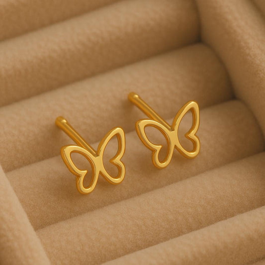 925 Silver Butterfly Studs Minimal Outline Earrings Daily Wear Studs
