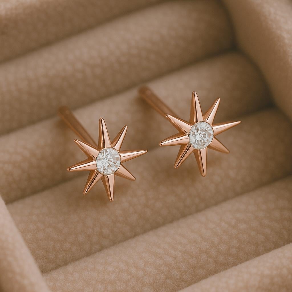 925 Silver Starburst Studs ⢠CZ Star Earrings ⢠Sterling Minimal Earrings ⢠Dainty Sparkle â¢