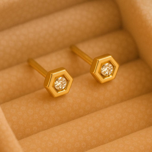 925 Silver Hexagon Studs CZ Geometric Earrings Minimal Studs Dainty Everyday Jewelry
