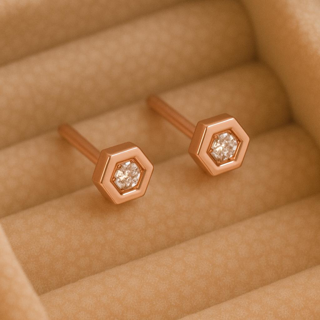 925 Silver Hexagon Studs ⢠CZ Geometric Earrings ⢠Minimal Studs ⢠Dainty Everyday Jewelry â¢