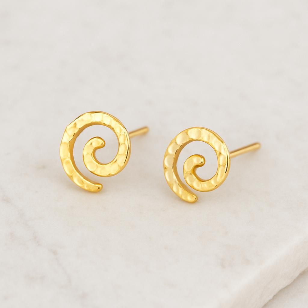 925 Silver Hammered Spiral Stud Earrings Textured Swirl Minimalist Studs Dainty for Women