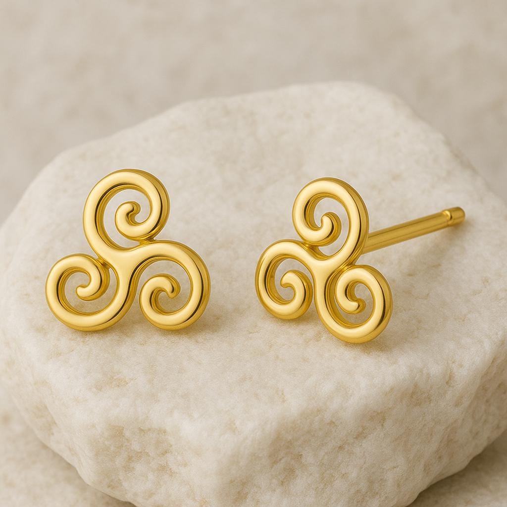 925 Silver Triskelion Stud Earrings ⢠Triple Spiral Celtic Studs ⢠Minimalist Earrings for Women