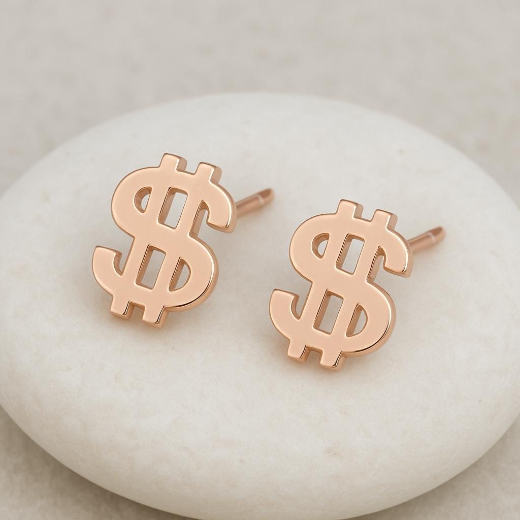 Sterling Silver Dollar Sign Studs Hip Hop Jewelry