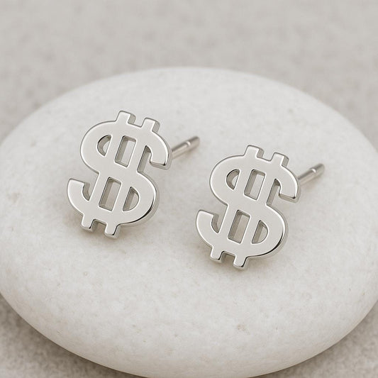 Sterling Silver Dollar Sign Studs Hip Hop Jewelry
