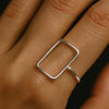 925 Silver Rectangle Ring • Minimalist Open Geometric Ring • Modern Band for Women