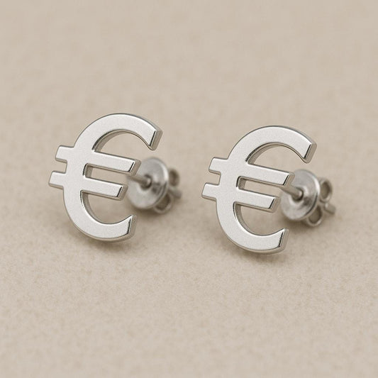 Euro Sign Stud Earrings 925 Silver | Minimalist Currency Symbol Earring | Unisex Jewelry