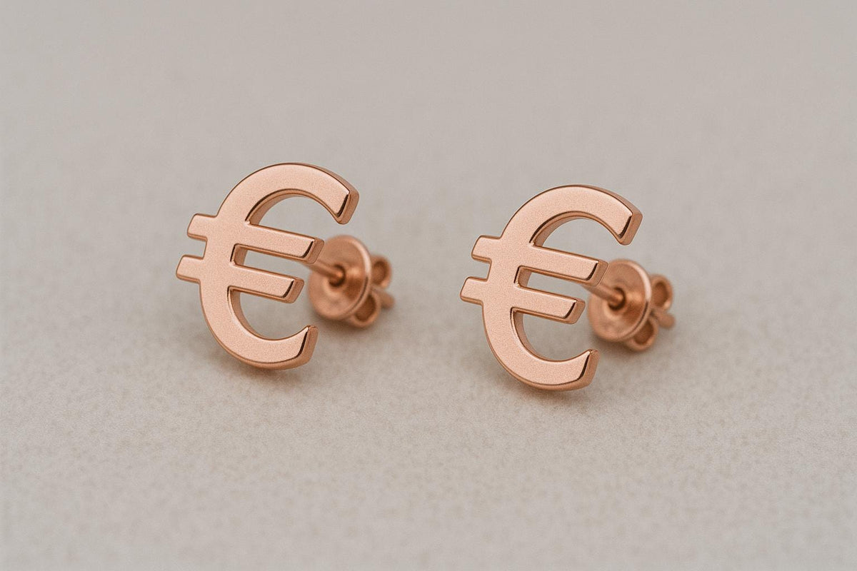 Euro Sign Stud Earrings 925 Silver | Minimalist Currency Symbol Earring | Unisex Jewelry