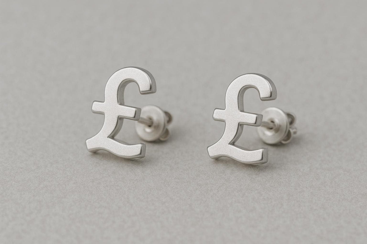 Pound Sign Stud Earrings 925 Silver | UK Currency Symbol | Minimalist Earrings | Unisex Jewelry Gift