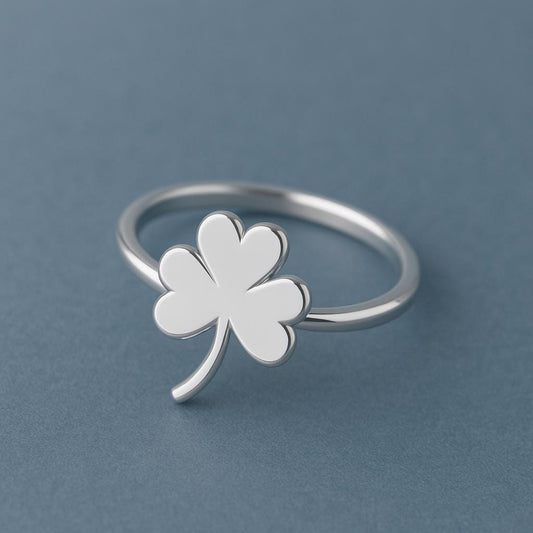 925 Silver Clover Ring Three Leaf Lucky Ring Minimalist Dainty Band for Women