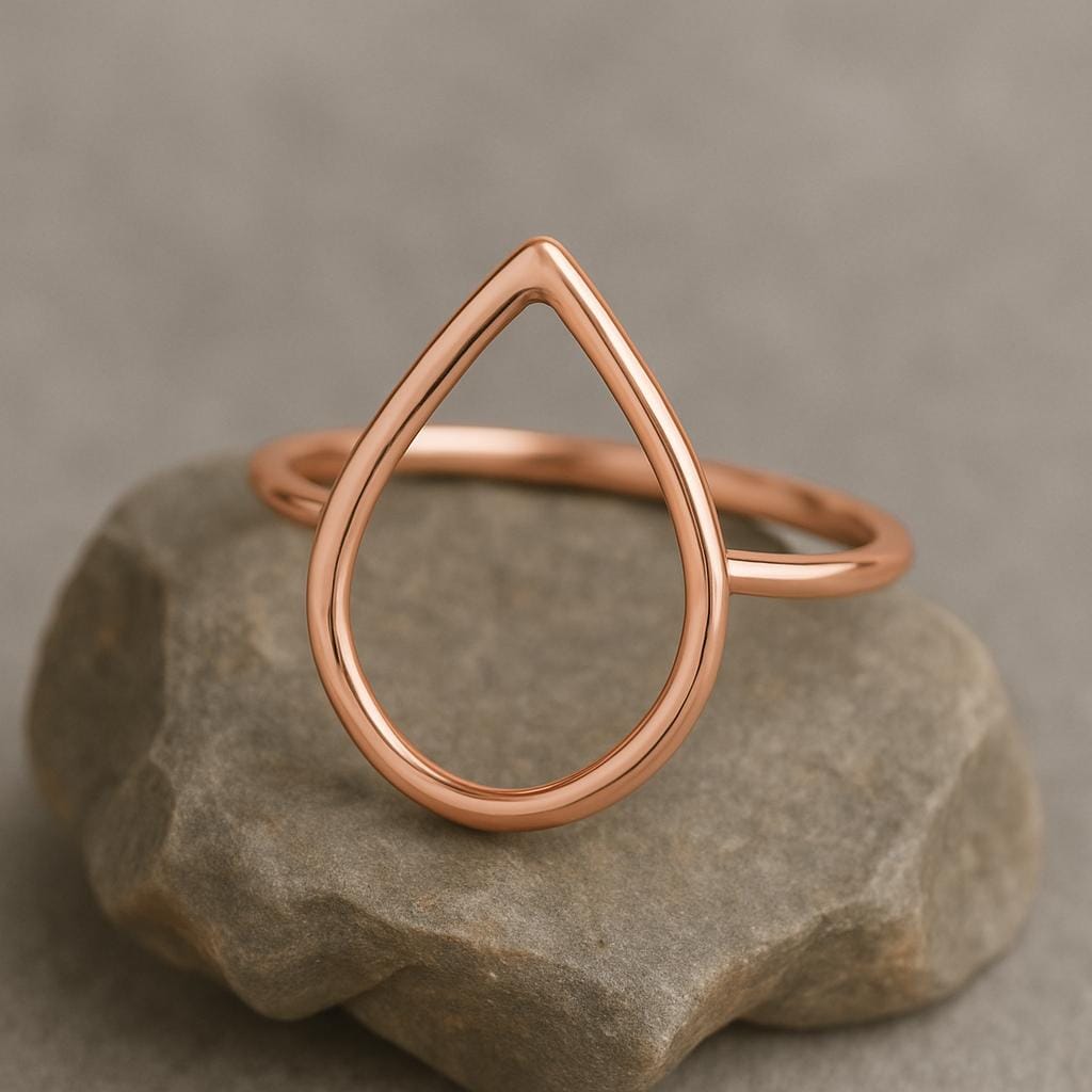 925 Silver Teardrop Ring • Open Drop Outline Ring • Minimalist Dainty Band for Women