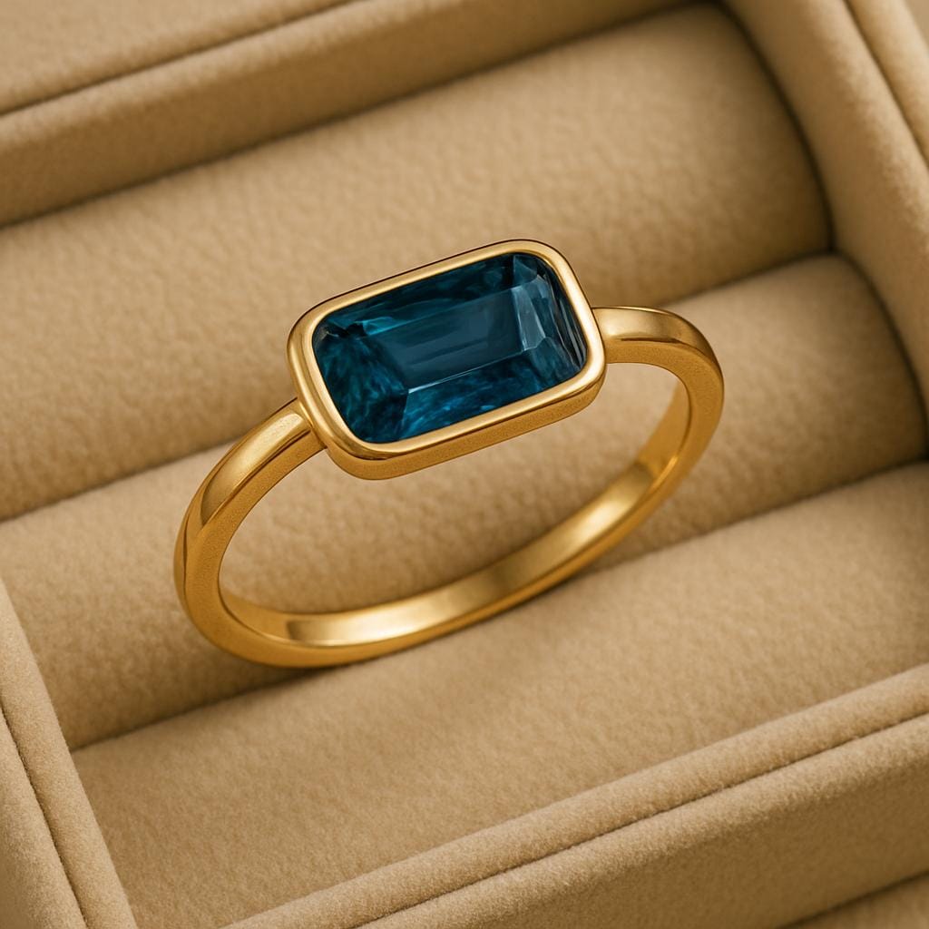 Sterling Silver London Blue Topaz Ring â Bezel Set Emerald Cut Minimalist Gift Jewelry
