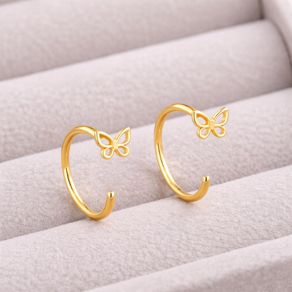 925 Silver Butterfly Ear Cuff | Minimal Open Hoop Earrings | Butterfly Jewelry | Gift for Her