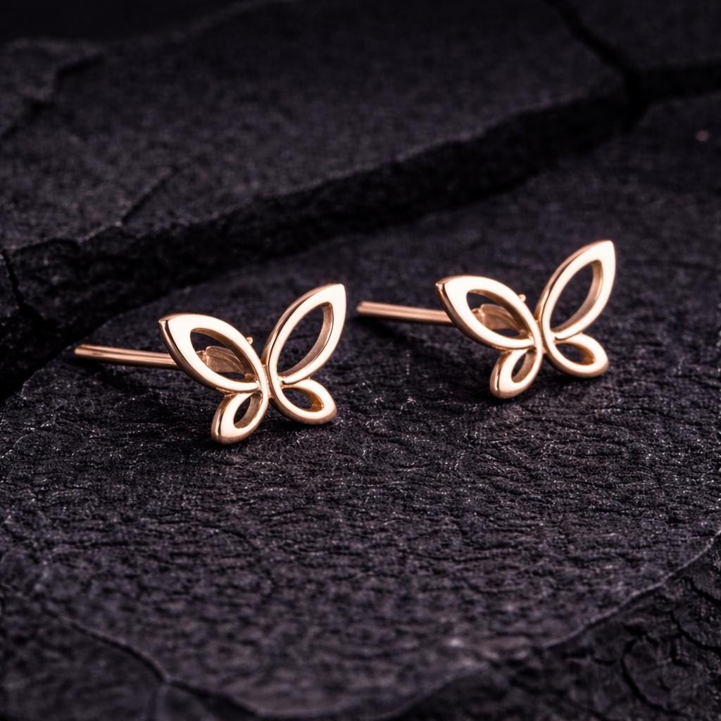 925 Silver Butterfly Stud Earrings, Minimal Leaf Studs, Dainty Tiny Studs,