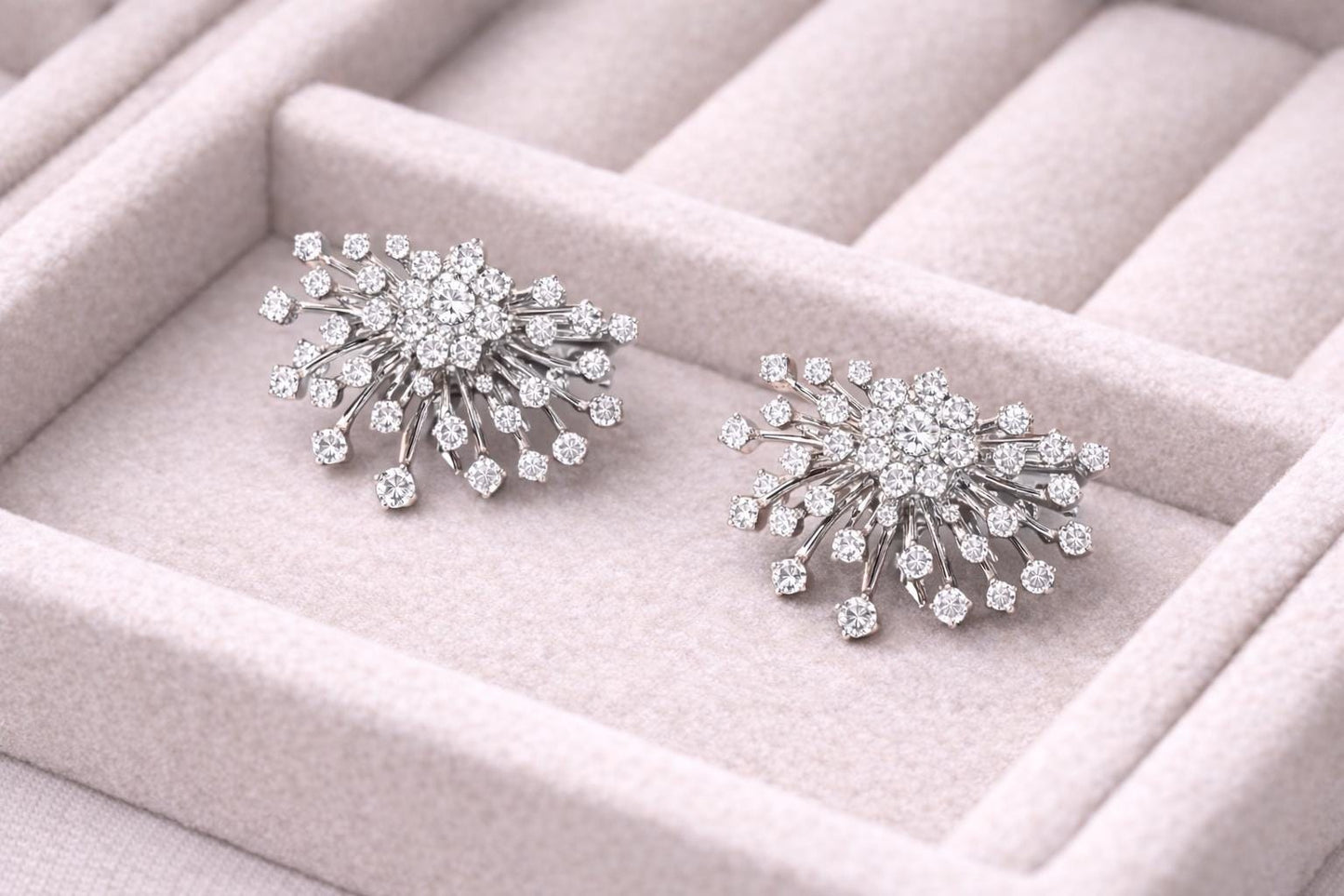 CZ Sunburst Studs, 925 Sterling Silver Firework Earrings