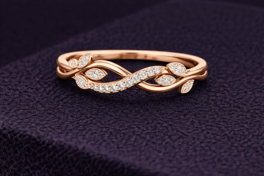 925 Sterling Silver Leaf Infinity Ring CZ Diamond Nature Band