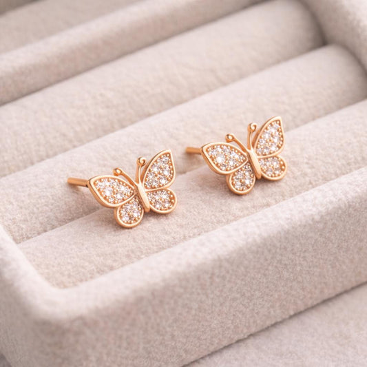 925 Sterling Silver Butterfly Stud Earrings CZ Diamond Nature Jewelry