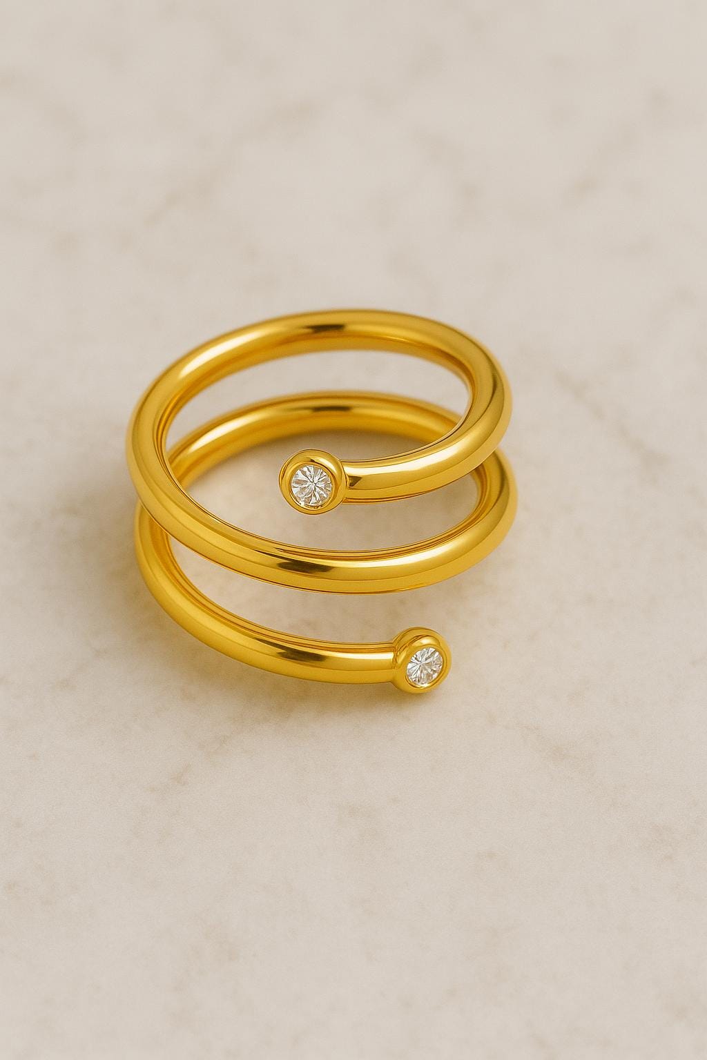 925 Silver Wrap Ring Minimalist Double Coil Ring Adjustable with CZ Dainty Open Band