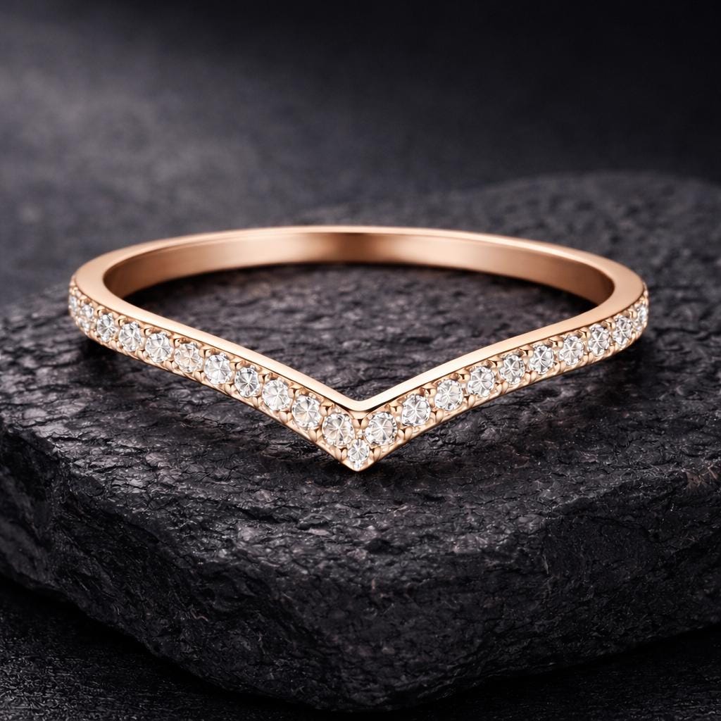 Chevron CZ Ring 925 Silver | V Shape Wedding Band | Minimal Stacking Ring | Dainty Diamond Look