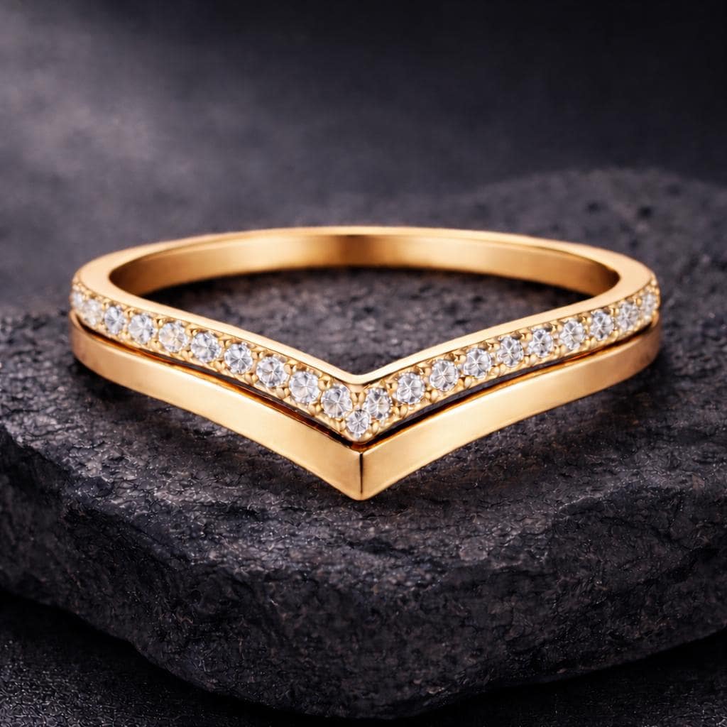 Double Chevron CZ Ring 925 Silver | V Shape Wedding Band | Stacking Ring | Minimal Diamond Look
