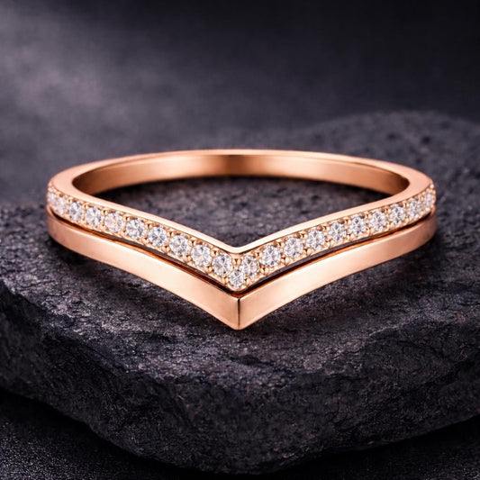 Double Chevron CZ Ring 925 Silver | V Shape Wedding Band | Stacking Ring | Minimal Diamond Look