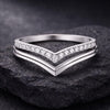 Double Chevron CZ 925 Silver | V Shape Stacking Ring | Wedding Band Set | Minimal Diamond Look