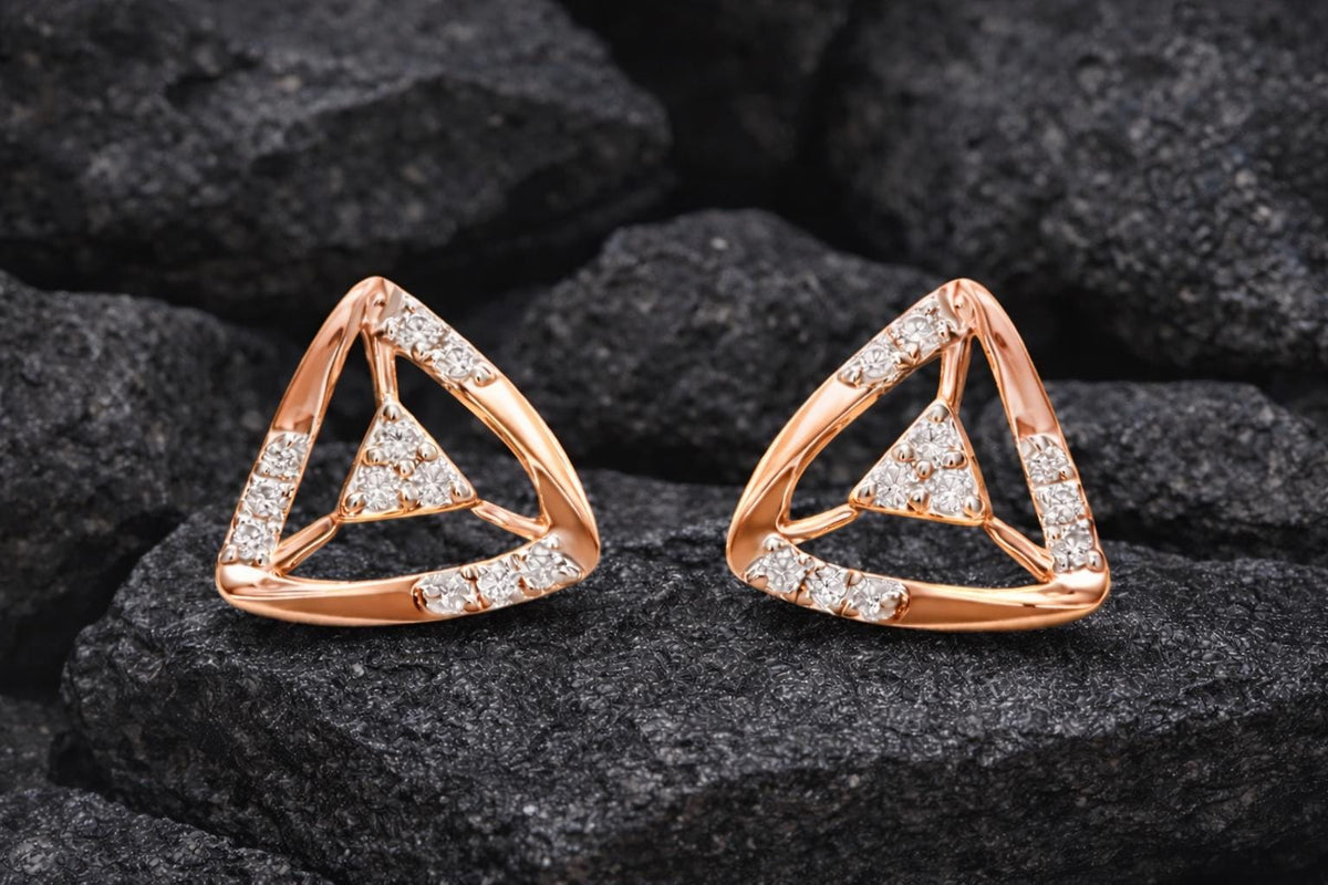 Triangle CZ Stud Earrings 925 Silver | Geometric Studs | Minimal Earrings | Dainty Diamond Look