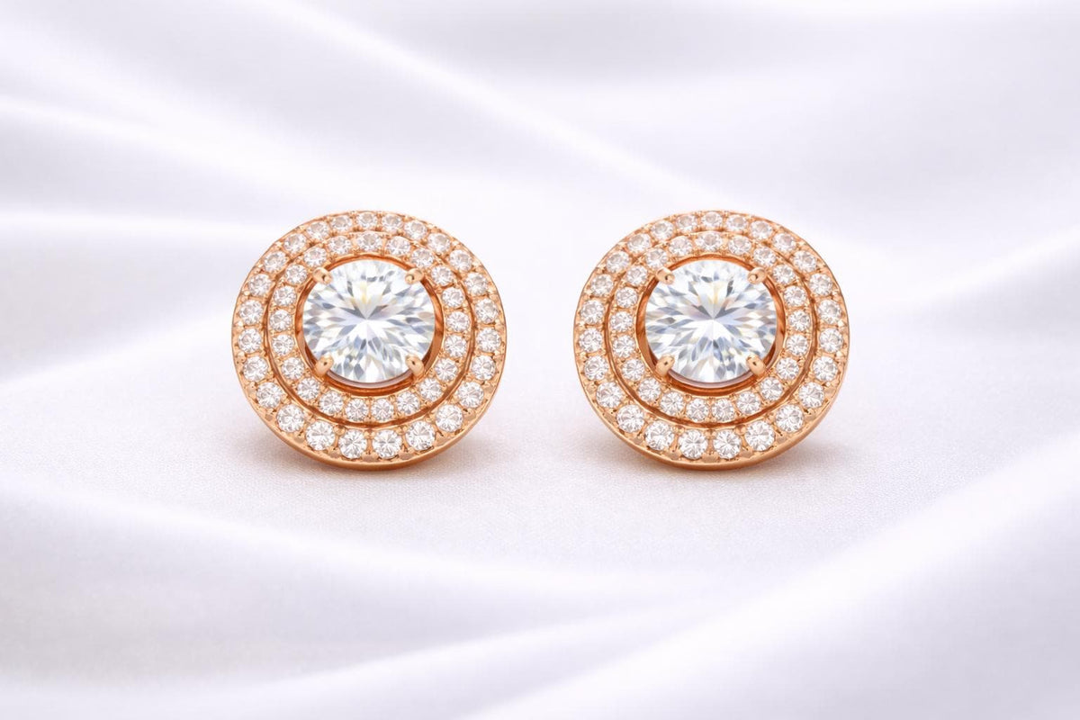 Halo Stud Earrings 925 Silver | Round Diamond Look Studs | Minimal Earrings | Bridal CZ