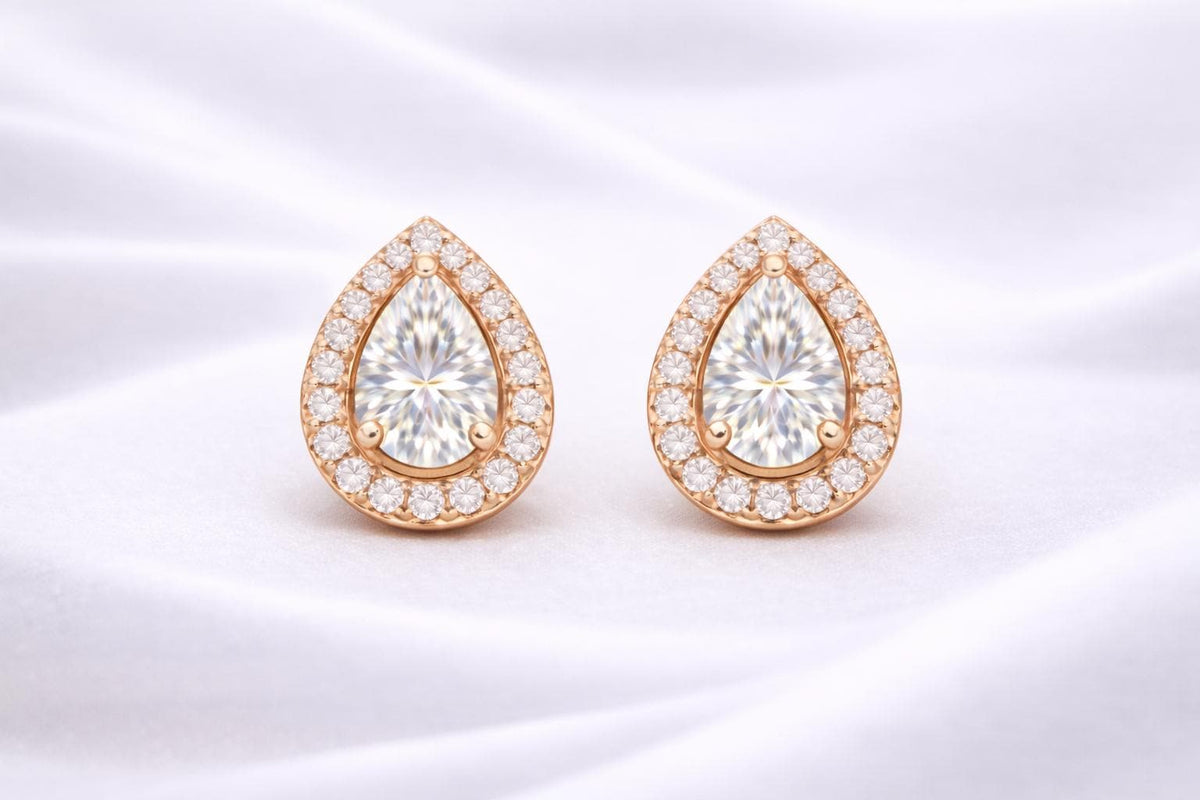Pear CZ Stud 925 Silver | Teardrop Halo Studs | Bridal Earrings | Diamond Look Studs