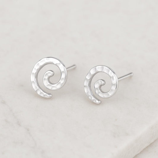 925 Silver Hammered Spiral Stud Earrings Textured Swirl Minimalist Studs Dainty for Women