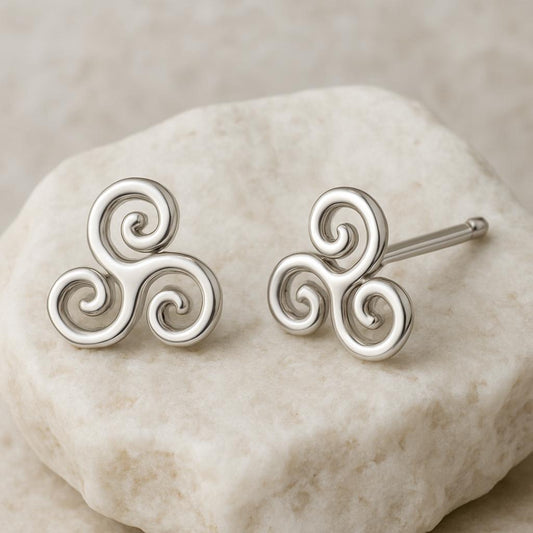 925 Silver Triskelion Stud Earrings Triple Spiral Celtic Studs Minimalist Earrings for Women