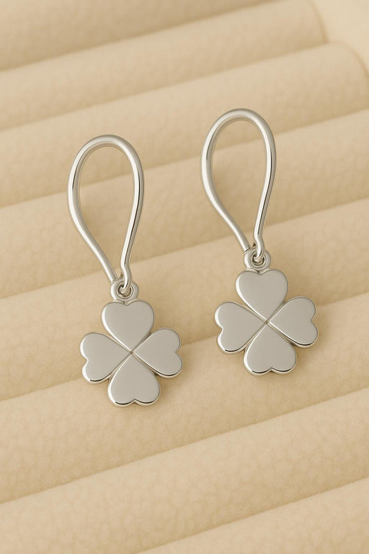 Clover Dangle Earrings • Four Leaf Lucky Drop Earrings • Minimalist Silver Jewelry for Women