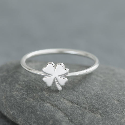 925 Silver Clover Ring Four Leaf Lucky Ring Minimalist Dainty Band for Women
