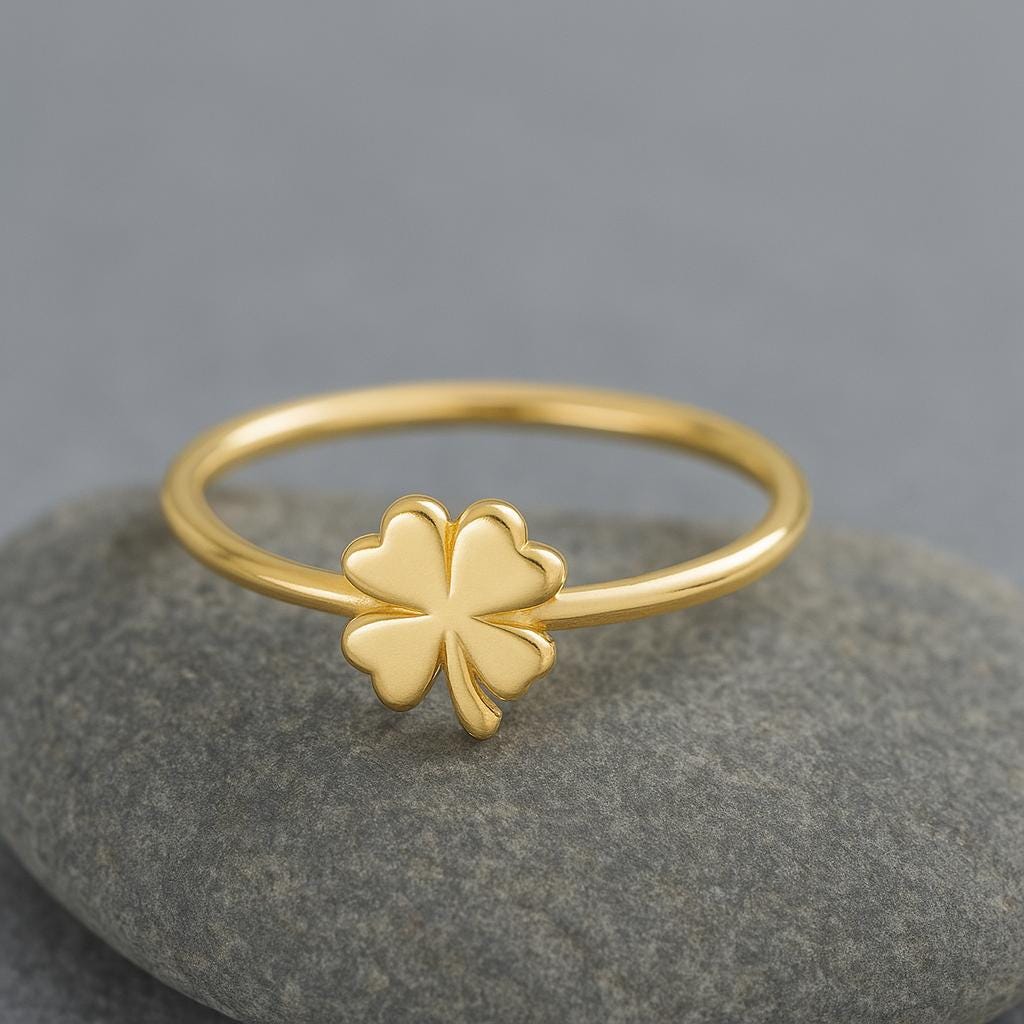 925 Silver Clover Ring Four Leaf Lucky Ring Minimalist Dainty Band for Women