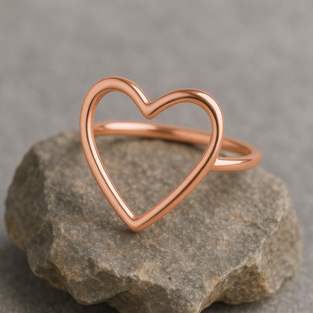 Sterling Silver Open Heart Ring • Minimalist Dainty Band