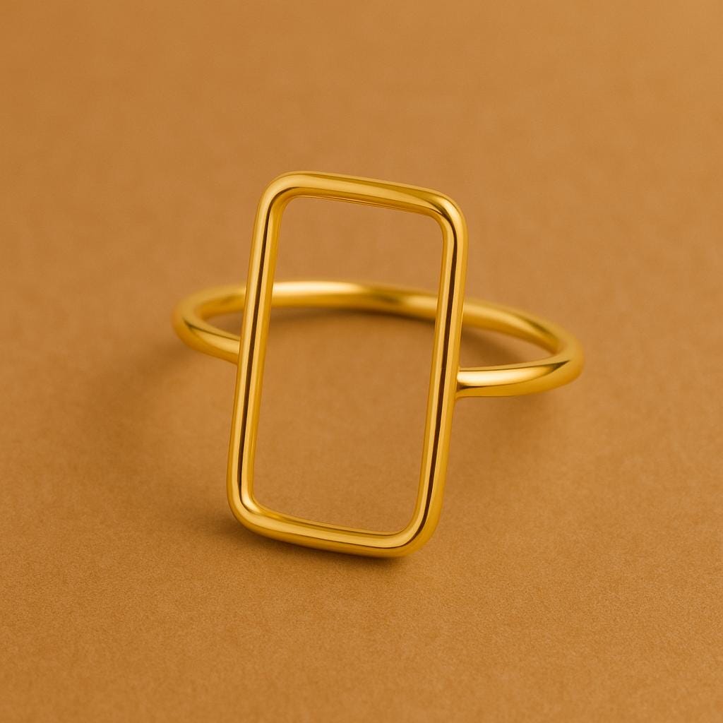 925 Silver Rectangle Ring Minimalist Open Geometric Ring Modern Band for Women