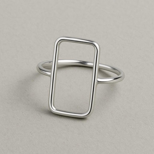 925 Silver Rectangle Ring Minimalist Open Geometric Ring Modern Band for Women