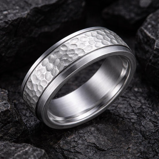 Hammered Silver 925 | Minimal Mens Ring | Rustic Wedding Band | Textured Band