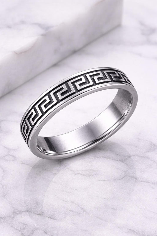 Sterling Silver Greek Key Ring | Unisex Meander Band