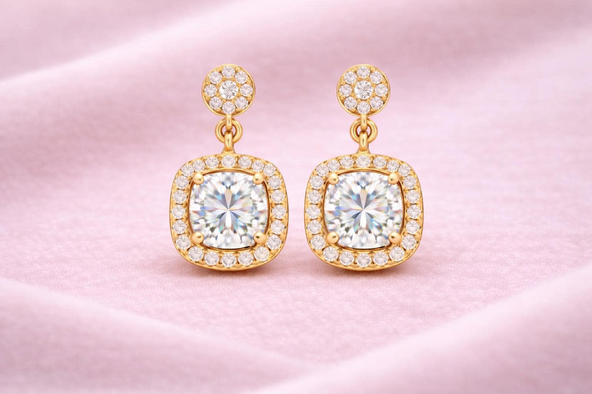 CZ Halo Drop Earrings 925 Silver | Cushion Cut Dangle | Bridal Earrings | Gift for Her