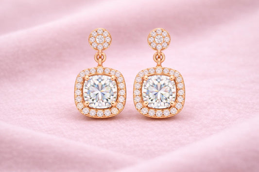 CZ Halo Drop Earrings 925 Silver | Cushion Cut Dangle | Bridal Earrings | Gift for Her
