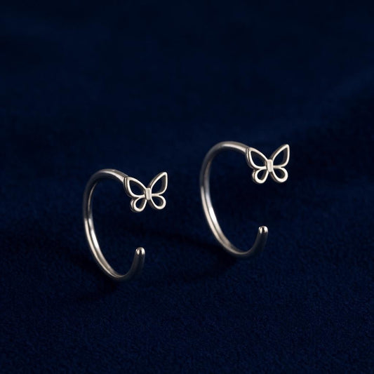 925 Silver Butterfly Ear Cuff | Minimal Open Hoop Earrings | Butterfly Jewelry | Gift for Her