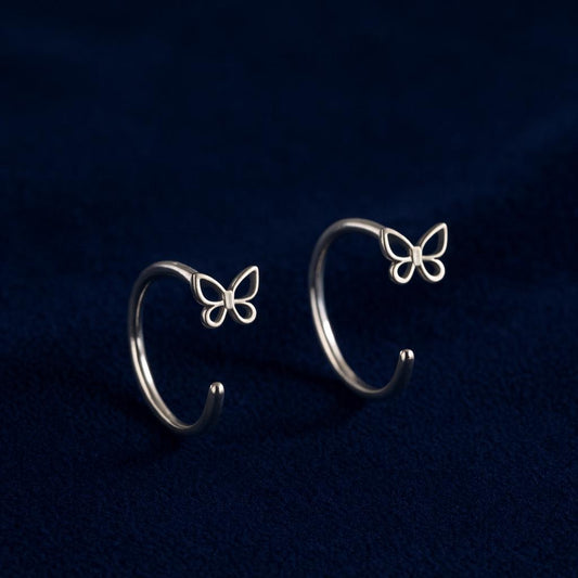 925 Silver Butterfly Ear Cuff | Minimal Open Hoop Earrings | Butterfly Jewelry | Gift for Her