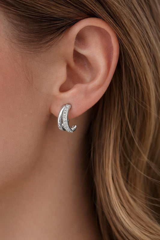 925 Silver CZ Huggie Earrings | Minimal Half Hoop | Everyday Luxury Jewelry | Gift for Her