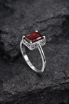 925 Silver Red Garnet Ring | Emerald Cut Statement | Dainty Gemstone Jewelry | Gift for Her