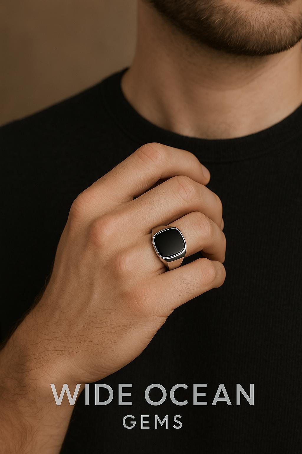 925 Silver Black Onyx Signet Ring | Minimal Mens Ring | Cushion shape design