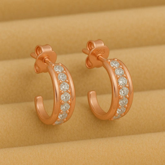 925 Silver CZ Huggie Earrings | Small Half Hoop Studs | Minimal Everyday Jewelry