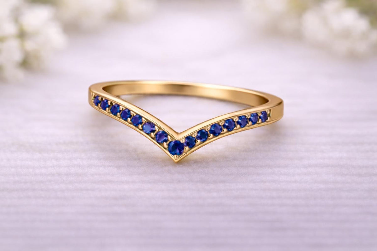 Blue CZ Chevron Ring 925 Silver | V Shape Stacking Band | Minimal Wedding Ring | Promise Gift