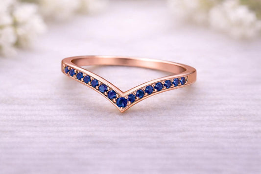 Blue CZ Chevron Ring 925 Silver | V Shape Stacking Band | Minimal Wedding Ring | Promise Gift
